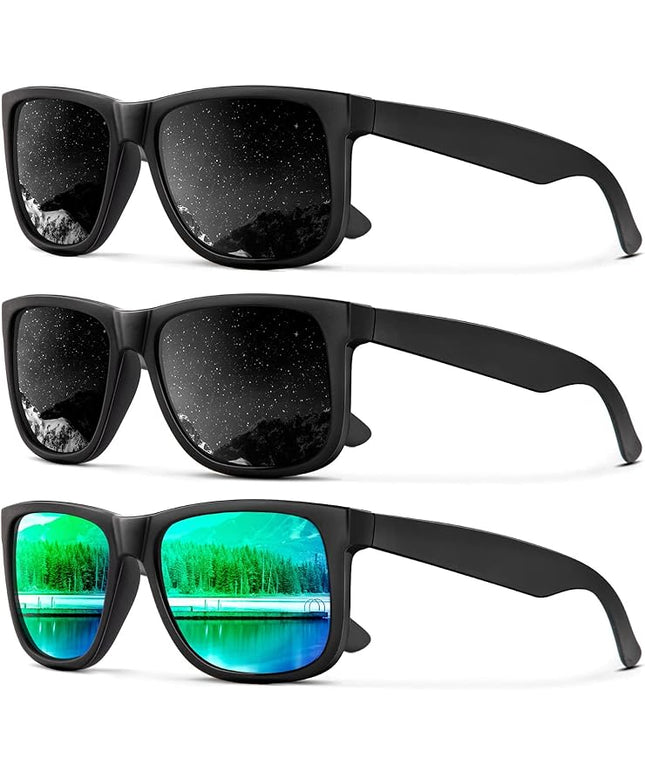 KALIYADI Sunglasses Men Polarized Sun glasses for Mens Womens Classic Matte Black Frame UV Protection 3pack