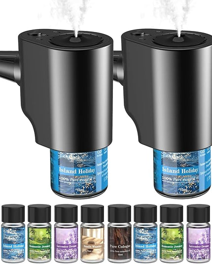Car Air Freshener, 5 Scents, 10 Refills, Smart car Air Freshener for Vent Clips, Auto On/Off, Three Spray Modes, Car Fresheners Long Lasting (2Pack)