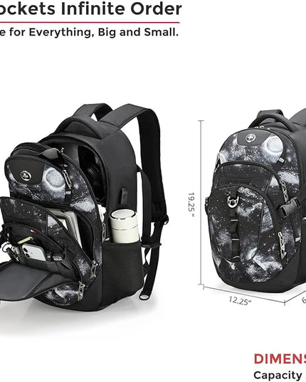 Swissdigital Laptop Backpack with USB Charging Port, Travel Backpack Fits 15.6 inches Computer, 31L Backpack for Men, Starry Sky | SD803-98