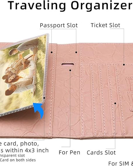 WALNEW Passport Holder for Travel, RFID Passport Cover Wallet for Women Men, PU Leather Passport Book Card Holder Case with Pen (Upgraded, Upgraded-B-Pink)