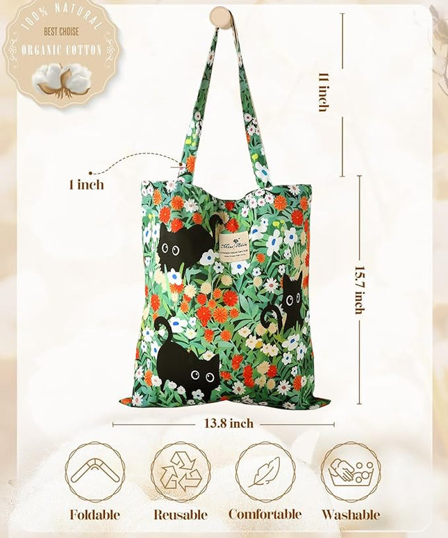 Aesthetic Cotton Tote Bag for Women - Reusable Shoulder Bag with Buckle Fabric Bag for Gym, Travel, Work