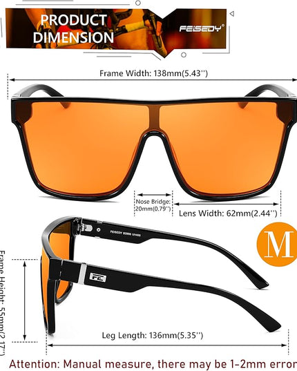 FEISEDY Sunglasses for Women Men, Fashion Mirrored Single Lens, Driving Beach Sunnies UV400 Shades B2996