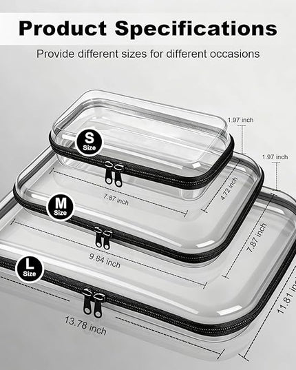 5 Pack Clear Hard Shell Zipper Pouches, TSA Friendly Transparent Design for Toiletries & Electronics, Crush-Resistant Storage for Carry-On Travel (Black)