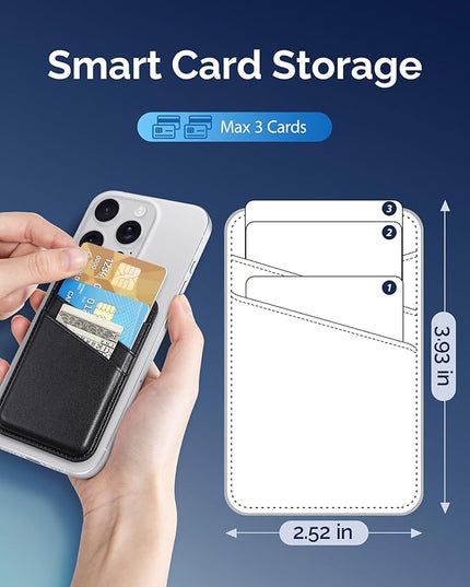 SS Magnetic Wallet Compatible with iPhone 16 15 14 13 12 Pro Max Plus Series - Strongest Magnetic Leather Card Holder Stick on for Apple Cell Phone, Mag Safe Wallet for Women Men (Black)