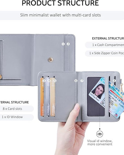 POIUGOYA Slim Wallet for Women,RFID Blocking Bifold Credit Card Holder with Zipper Coin Pocket,ID Window,Keychain