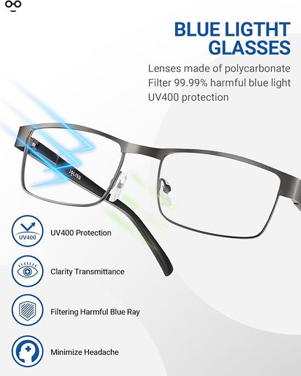 3PCS Blue Light Glasses Men - Bluelight Blocking Computer Metal Thin Frame For Mens/Women