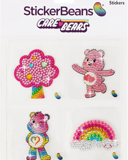 StickerBeans® Rhinestone Stickers – Care Bears 4-Pack, 2” x 2” Each, Unique Sparkly Cut-to-Shape for Collecting, Trading, Decorating Laptops, Phone Cases, Scrapbooks, for Kids, Teens, & Adults