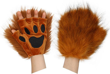 HAOAN Wolf Paw Gloves Faux Fur Cat Fingerless Mittens Winter Warm Cosplay Halloween Fancy Party Costume Accessories