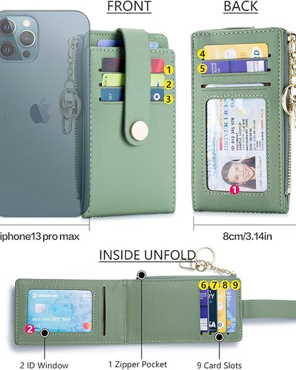 POIUGOYA Slim Wallet for Women,RFID Blocking Bifold Credit Card Holder with Zipper Coin Pocket,ID Window,Keychain