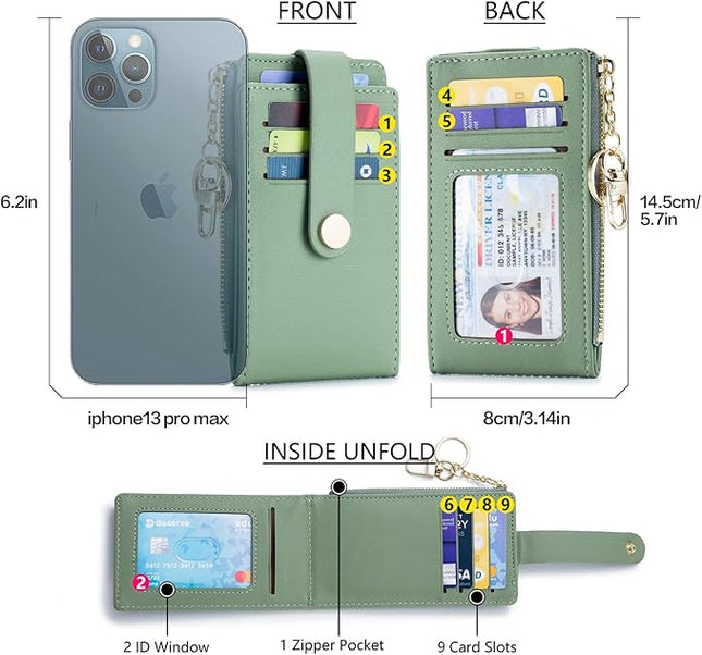 POIUGOYA Slim Wallet for Women,RFID Blocking Bifold Credit Card Holder with Zipper Coin Pocket,ID Window,Keychain