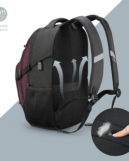 Swissdigital Design Laptop Backpack with USB Charging Port, Travel Backpack Fits 15.6 inches Computer, 31L College School Backpack for Women, Angola red/Black | SD803-44