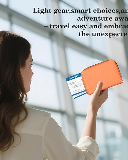 CoBak Passport Holder Cover with Safe Zipper Closure, Premium Passport Wallet for Travel, RFID Blocking Card Case, Waterproof Travel Accessories for Women, Grain Rose Gold