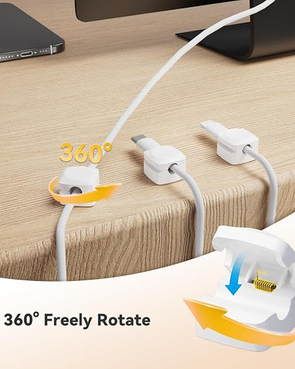 Rotatable Cord Organizer, Enhanced Spring Cable Clips, Strong Adhesive Cable Management, Desk Cord Holder for Nightstand, Office Accessories and Car (8*White)