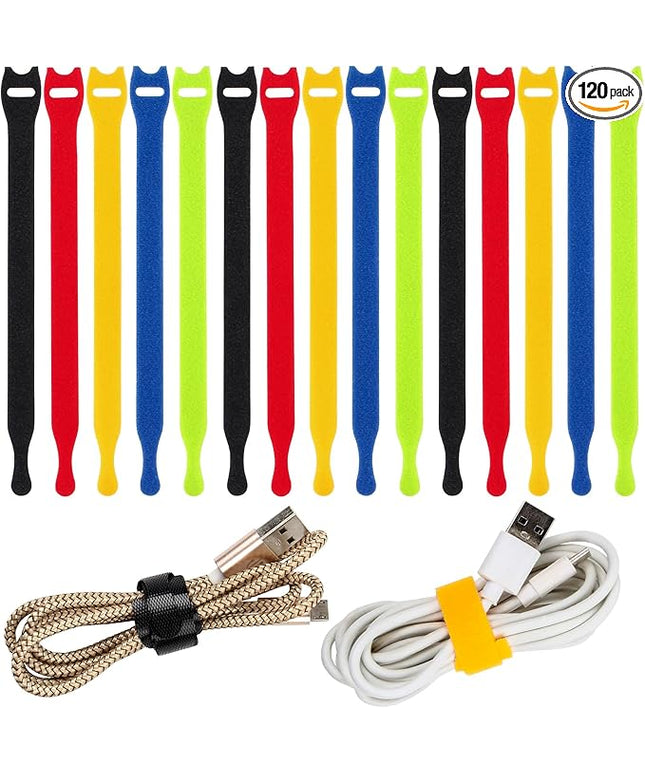 OneLeaf 120PCS Cord Organizer 6in Cable Ties Reusable with Hook and Loop, Colorful Fastening Cord Ties Wire Management for Home, Office, Data Centers, and Electronics, 5 colors