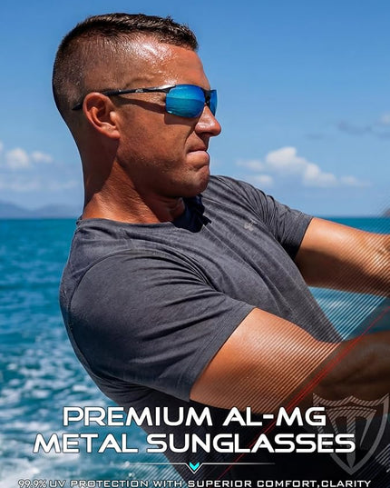 ATTCL Polarized Sunglasses Men Sports: UV Protection Anti Glare Wrap Around Lightweight Metal Driving Fishing Golf Running