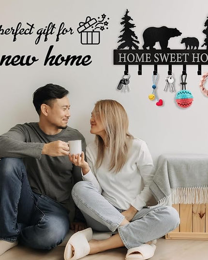 Personalized Key Holder for Wall - Metal Bear Key Rack Wall Mounted with Hooks - Key Holder Hooks Organizer Coat Rack - Animal Theme Hooks Sweet Home Decor for Storage, Hallway, Bedroom, Office
