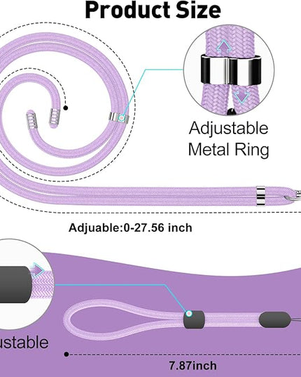 SHANSHUI Phone Lanyard, 1 Pack Wrist Straps Crossbody Nylon Cell Phone Lanyard and 2Pack Tether Pads Compatible with iPhone & All Smartphones in Full Cover Cases Purple