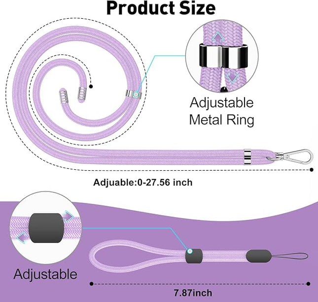SHANSHUI Phone Lanyard, 1 Pack Wrist Straps Crossbody Nylon Cell Phone Lanyard and 2Pack Tether Pads Compatible with iPhone & All Smartphones in Full Cover Cases Purple