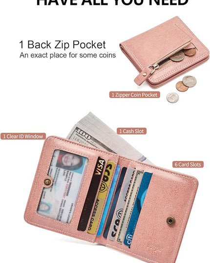 TFKGS Slim Wallet for Women RFID Wallet Women Small Wallets Woman Thin Credit Card Holder RFID Blocking Bifold Compact Pocket Ladies Leather Pink Mini Purse