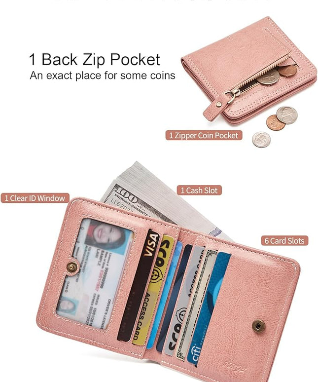 TFKGS Slim Wallet for Women RFID Wallet Women Small Wallets Woman Thin Credit Card Holder RFID Blocking Bifold Compact Pocket Ladies Leather Pink Mini Purse