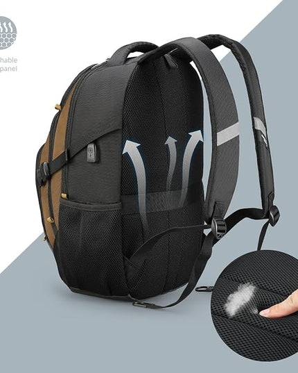 Swissdigital Design Laptop Backpack, Travel Backpack with USB Charging Port Fits 15.6 inches Computer, 31L College School Bookbag for Men,Tan/Black | SD803-34