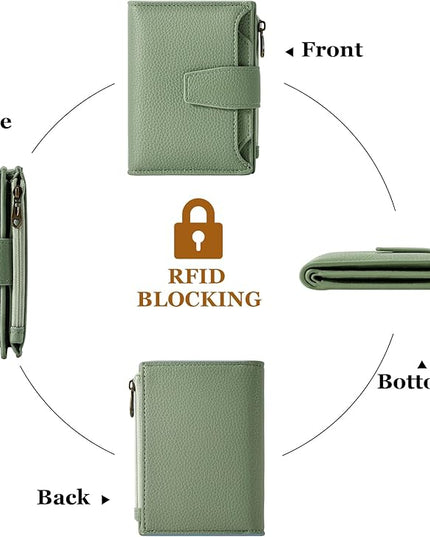 Airkit Small Wallet Women RFID Blocking Soft Leather Bifold Compact Card Holder Wallet for Women with Zipper Coin Pocket 4 ID Window