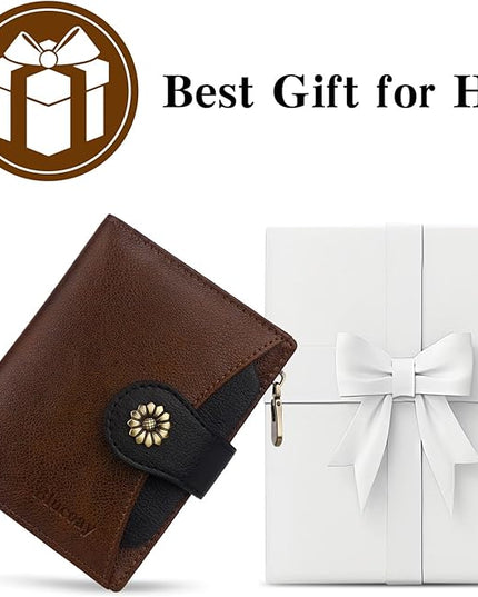 Blucoay Womens Wallet,RFID Blocking Wallet Women Soft Leather Bifold Small Wallets For Women Card Holder With Removable ID Window(brownblack)