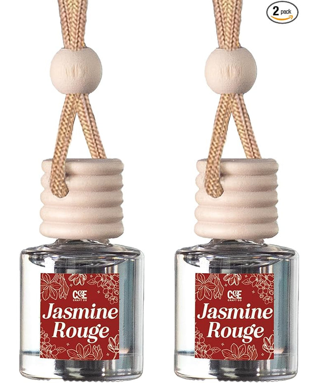 C&E Craft Co Hanging Car Air Freshener Diffuser 2 Pack, Long Lasting Fragrance Oil Car Freshener, Glass Bottle Auto Air Freshener, Made in USA (Jasmine Rouge)