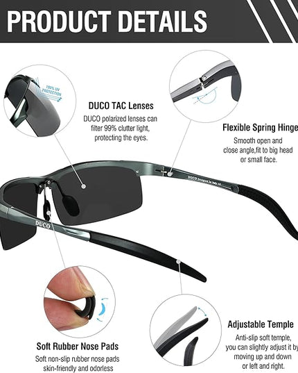 DUCO Mens Sports Polarized Sunglasses UV Protection Sunglasses for Men 8177s