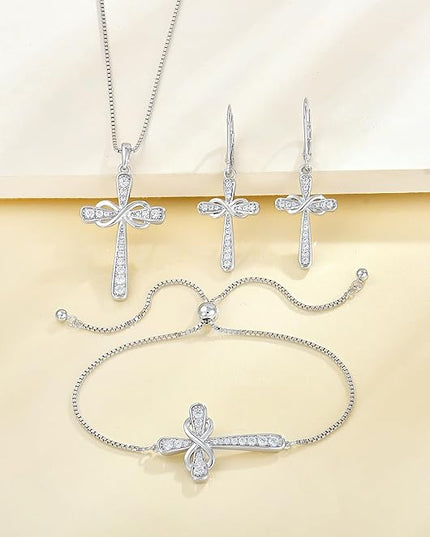 YL Cross Bracelet 925 Sterling Silver Infinity Sideways Link Bracelet Birthstone Jewelry for Women