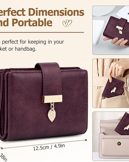 HUANLANG Small Wallets for Women Rfid Blocking Leather Bifold Credit Card Holder Ladies Wallet Zipper Pocket with ID Window