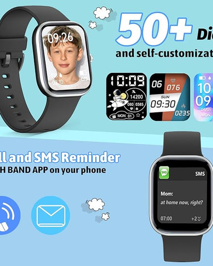Smart Watch for Kids Fitness Tracker No Phone/APP Needed,19 Sport Mode,1.5" DIY Dial,IP68 Waterproof,Sleep Monitor,Pedometers,Heart Rate,Great Birthday Gift for Boys Girls Teens 6-14 year Olds (Black)