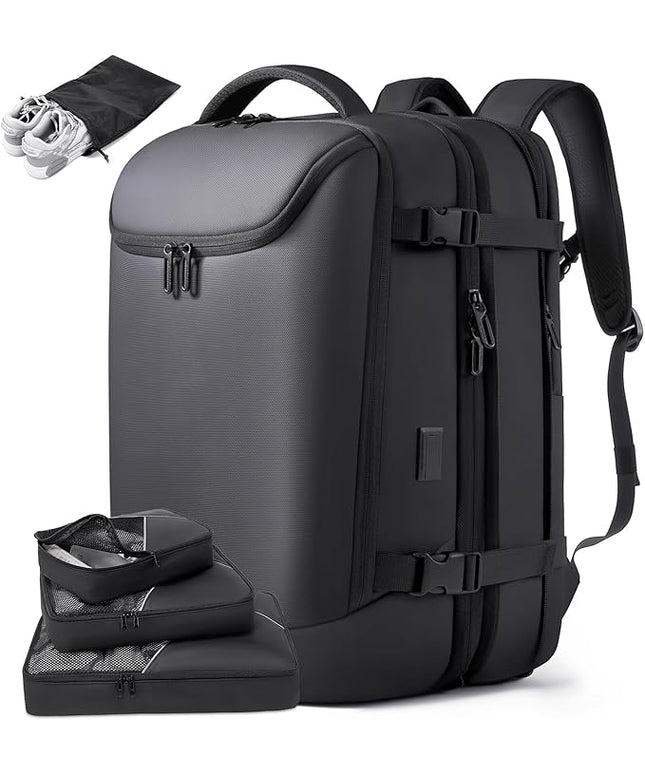50L Carry on Travel Backpack, Expandable Airline Approved Backpacks with 3 Packing Cubes Fit 17.3 inch Laptop Suitcase backpack for Men Women(Black)