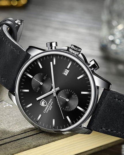 GOLDEN HOUR Mens Watch Fashion Sleek Minimalist Quartz Analog Mesh Stainless Steel Waterproof Chronograph Watches for Men with Auto Date