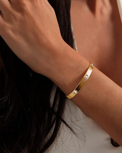18K Gold Plated Bracelets for Women Dainty Gold Bangle Cuff Bracelets Non Tarnish Love Friendship Jewelry Gifts