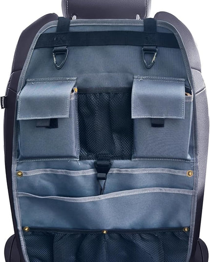 Car Seat Back Organizer with Multiple Storage Pockets, Black Mesh and Fabric, Universal Fit (grey)