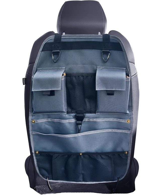 Car Seat Back Organizer with Multiple Storage Pockets, Black Mesh and Fabric, Universal Fit (grey)