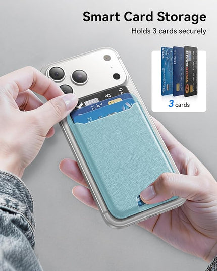 TWZKG for MagSafe Wallet, 3 Card Holder, Slim Magnetic Phone Wallet for iPhone 17/16/15/14/13/12 Pro Max Plus Air Series,RFID Blocking Vegan Leather,SkyBlue