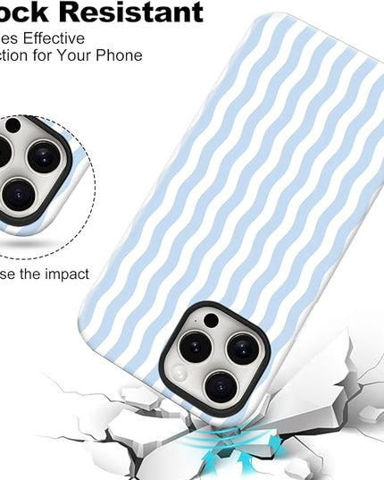 Magnetic for iPhone 13/14 Case Cute Wavy Stripes Phone Case, Shockproof Slim TPU and Hard PC Protective Phone Cover Compatible with MagSafe Designed for Women Girls, Blue