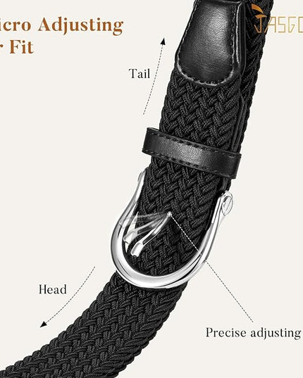 JASGOOD Women Elastic Braided Woven Belt Stretch Canvas Casual Belt 1.4'' for Golf Jeans Pants