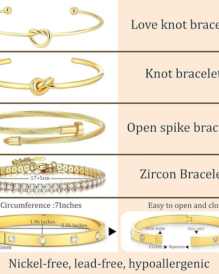 18 K Gold Plated Love Bangle Bracelet Stack Cuff Jewelry for Women Jewelry Set for Women Gift with Box