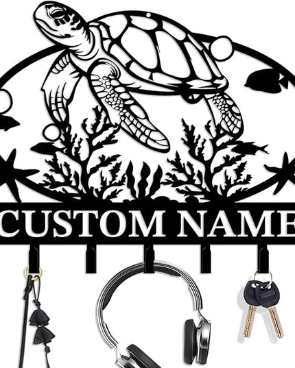 Casebrick Custom Sea Turtle Metal Wall Hooks,Key Holder-Personalized Iron Wall Decor for Keys, Coats & Home Organization (Black, Handmade,Decorative for Entryway, Beach,Bedroom,Office) (Style A)