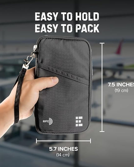 Zero Grid Family Passport Holder for Up to 6 Passports, Large Travel Document Organizer Wallet with 7 RFID Blocking Sleeves for Anti-Theft Protection - Shadow Grey