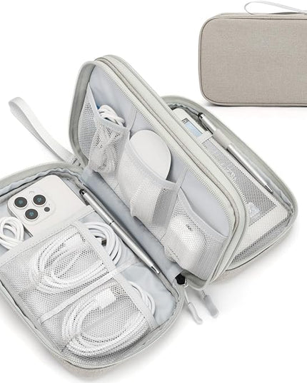 FYY Electronic Organizer, Large Travel Cable Organizer Bag Pouch Electronic Accessories Carry Case Portable Waterproof Double Layers All-in-One Storage Bag for Cable, Cord, Charger, Phone, Khaki