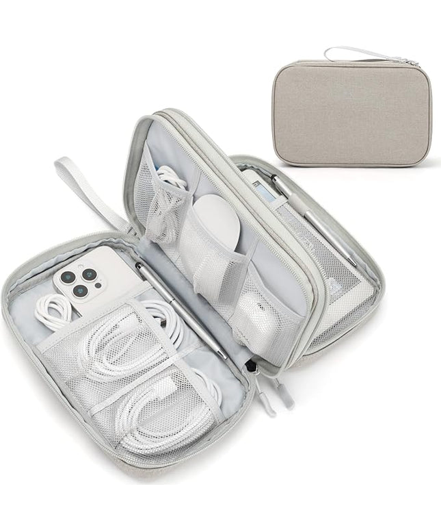 FYY Electronic Organizer, Large Travel Cable Organizer Bag Pouch Electronic Accessories Carry Case Portable Waterproof Double Layers All-in-One Storage Bag for Cable, Cord, Charger, Phone, Khaki