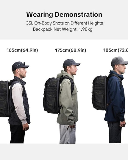 PGYTECH OneMo TAC 35L Tactical Camera Backpack, Waterproof DSLR/SLR/Mirrorless Photography Camera Bag with 15.6" Laptop Sleeve, Tripod Holder & Rain Cover (Wolf Brown)