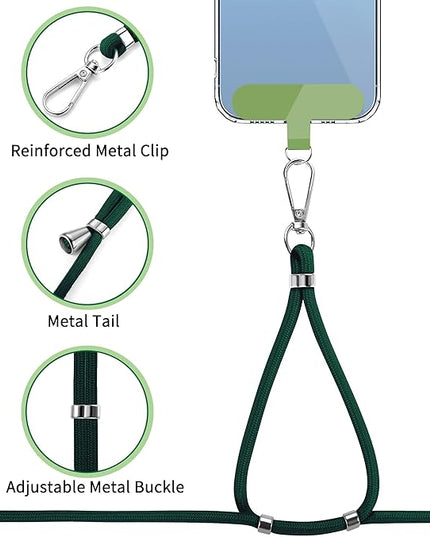 CACOE Phone Lanyard 2 Pack-1× Adjustable Neck Strap,1× Wrist Strap,2× Pads,Universal Crossbody Cell Phone Lanyards,Multifuctional Phone Lanyards Compatible with Most Smartphones(Dark Green)