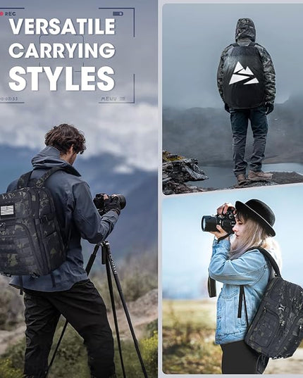 SDYSM Camera Backpack Bag Professional for DSLR/SLR Mirrorless Camera Waterproof 15.6 inch Tactical Camera Bags for Photographers with Rain Cover, Tripod Holder, Small Bag Photography Backpack Case