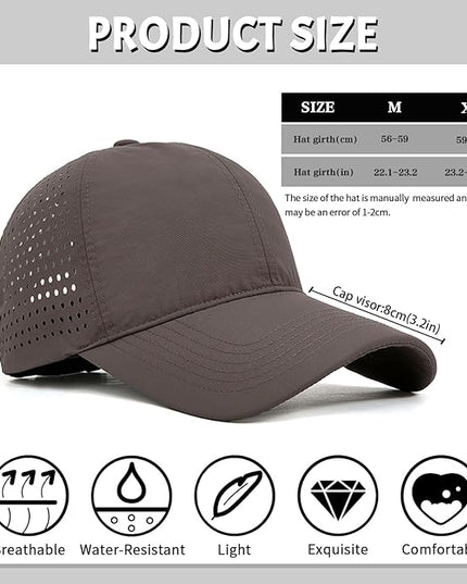 Xinveen Quick Dry Baseball Cap Curved Brim Snapback Hat Laser Cut Mesh Ball Cap Golf Ball Cap for Men Women