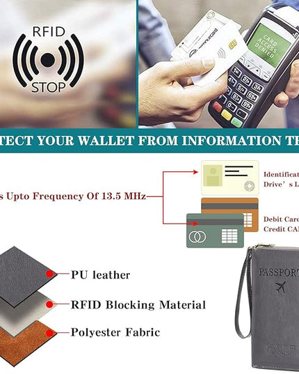 Leather RFID Blocking Passport Holder Travel Wallet, Passport Cover/Travel Wallet for Women/Men with